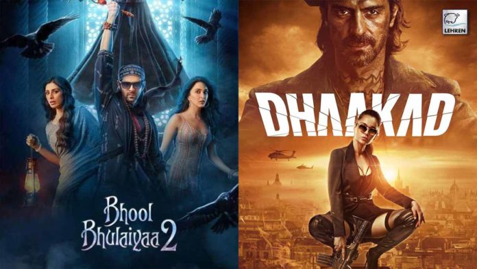 dhaakad and bhool bhulaiyaa 2 first day box office collection