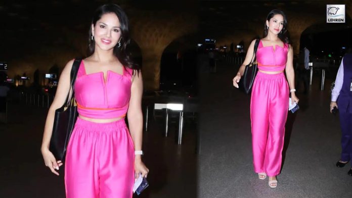 Sunny Leone Spotted At Airport In Pink Outfit