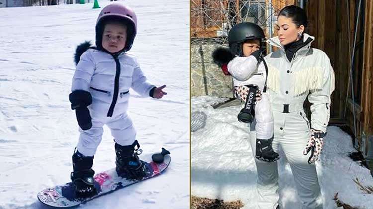 Kylie Takes Adorable Stormi On Her 1st Snowboarding Trip!