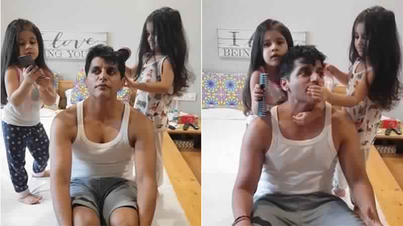 Karanvir Bohra Gets Haircut From His Twin Daughters Bella And Vienna