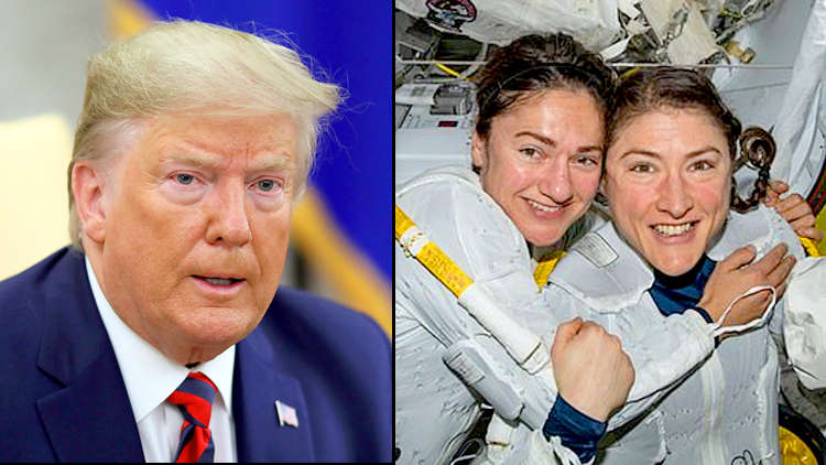Donald Trump makes a major error while the 2 female astronauts politely correct him