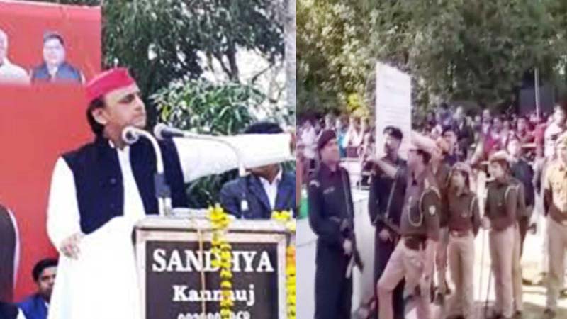 Akhilesh scolds policeman as man chants 'Jai Shri Ram' during speech