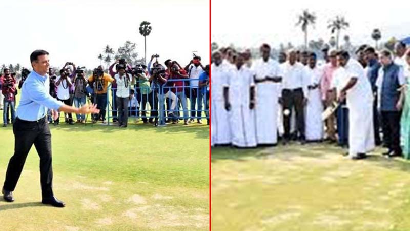Rahul Dravid bowls to Tamil Nadu CM Palaniswami at stadium inauguration