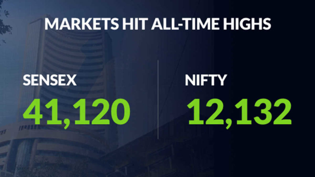 Sensex hits 41,000 for first time, Nifty jumps to record high