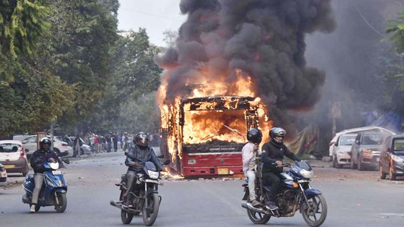 State transport bus set on fire in UP amid protests over CAA