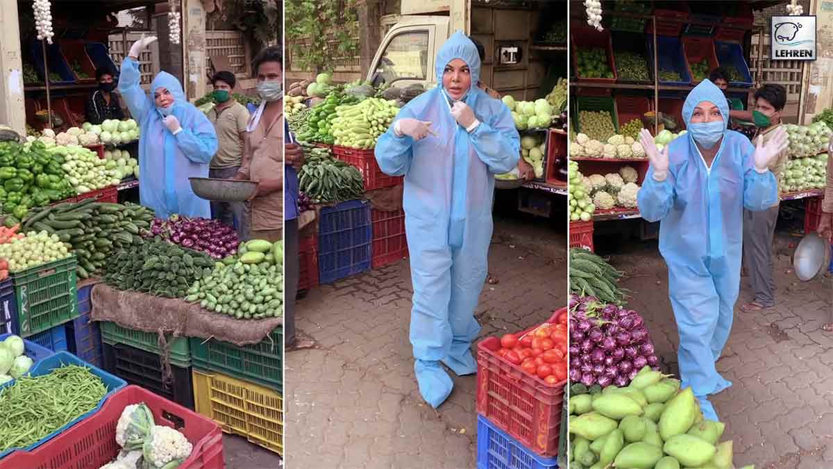 Rakhi Sawant Buys Vegetable Wearing PPE Suit, Netizens Slam Her For Bargaining