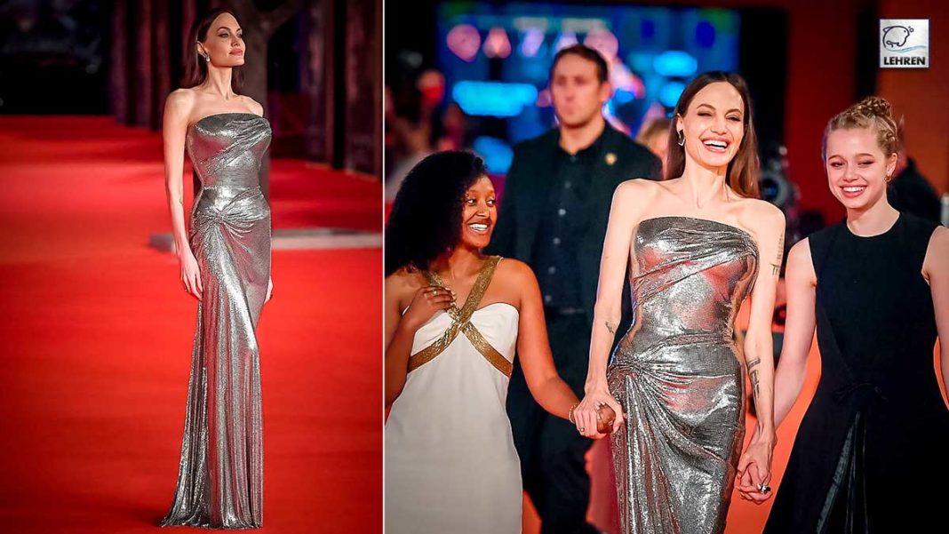 Angelina Jolie Showcases Glam Looks With Zahara and Shiloh At Eternals Premiere