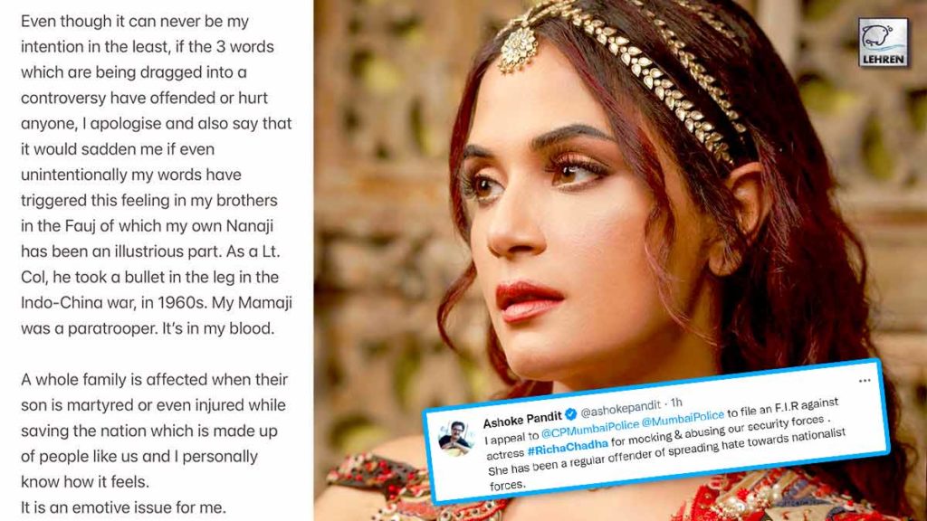 Richa Chadha Brutally Criticised For Her Galwan Tweet Actress Apologises 