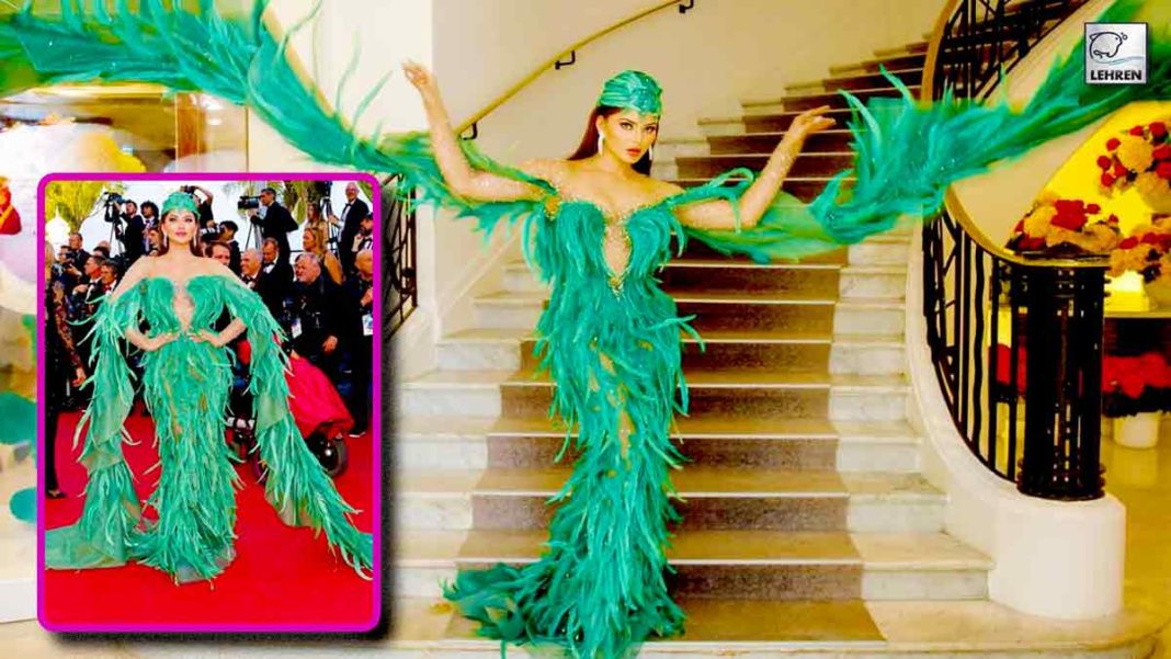 urvashi rautela trolled for her cannesc 2023 green feather look