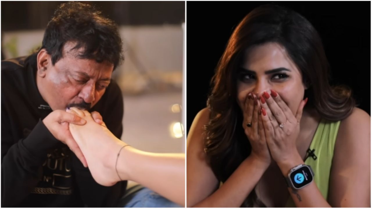 When Ram Gopal Varma Licks And Kisses Ashu Reddys Feet Gets Brutally Trolled For His