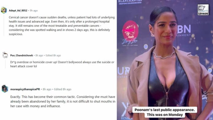 netizens call poonam pandey's sudden death fishy